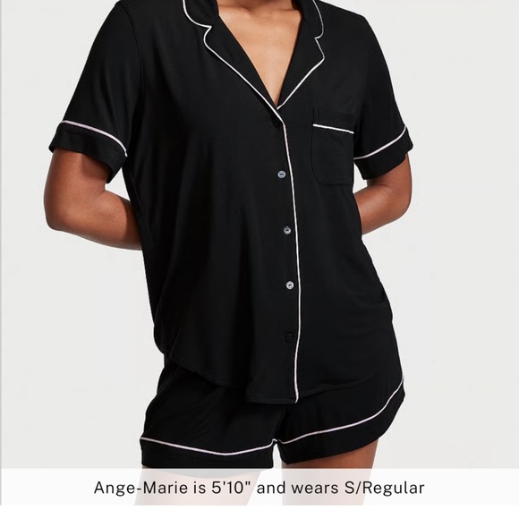 NWT Victorias Secret Modal Short Pajama set Med Black w leopard trim - Picture 3 of 3
